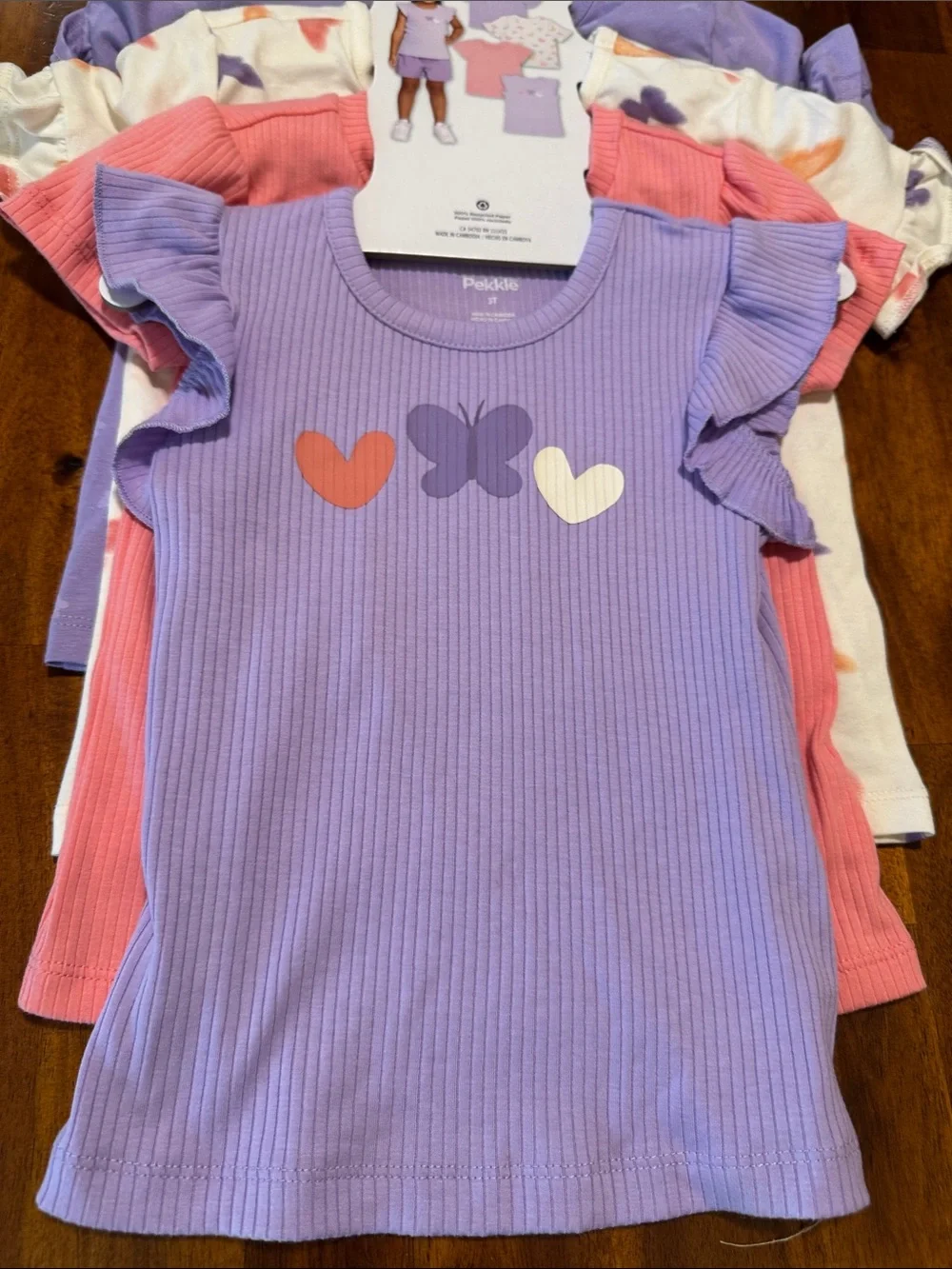 NWT Pekkle Girls' Purple, Cream, Pink Butterfly Mix & Match 8 Piece Set, 3T